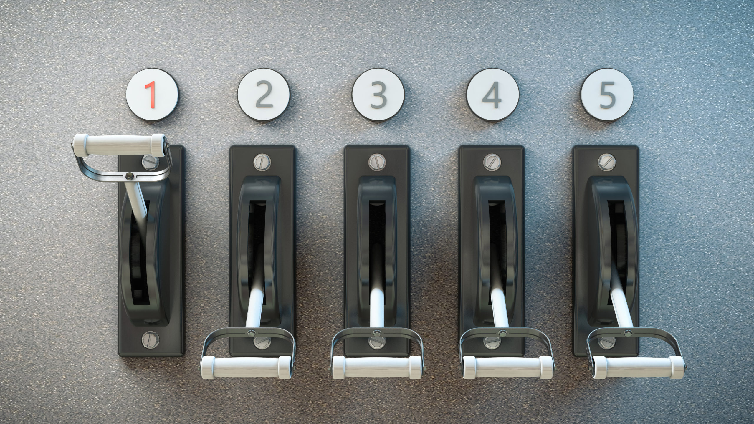 Five high voltage switches on the wall