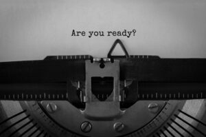 "Are you ready?" typed on a retro typewriter