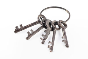 Five antique rural keys on a metal ring