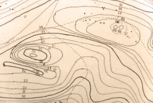 A section of a topographical map used for orienteering